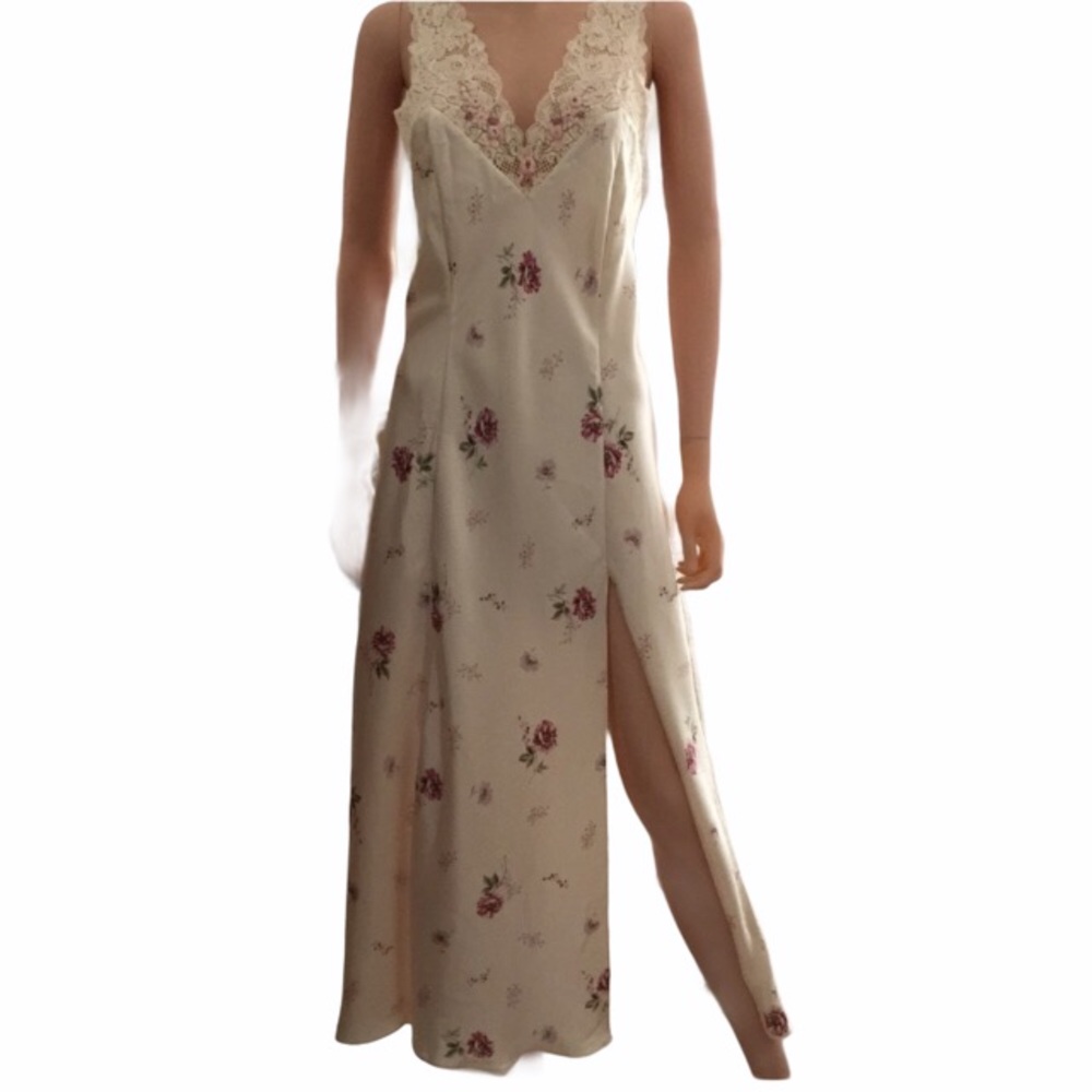 NWOT Vintage Victoria Secret Satin Floral Lace Maxi Slip Dress